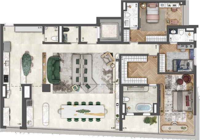 Planta 199 m² — 199 m², 3 suítes